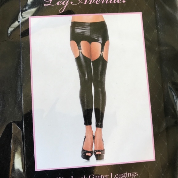 NWT Leg Avenue Wet Look Garter Leggings - Picture 2 of 8